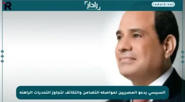 السيسي يدعو المصريين لمواصلة التضامن والتكاتف لتجاوز التحديات الراهنة